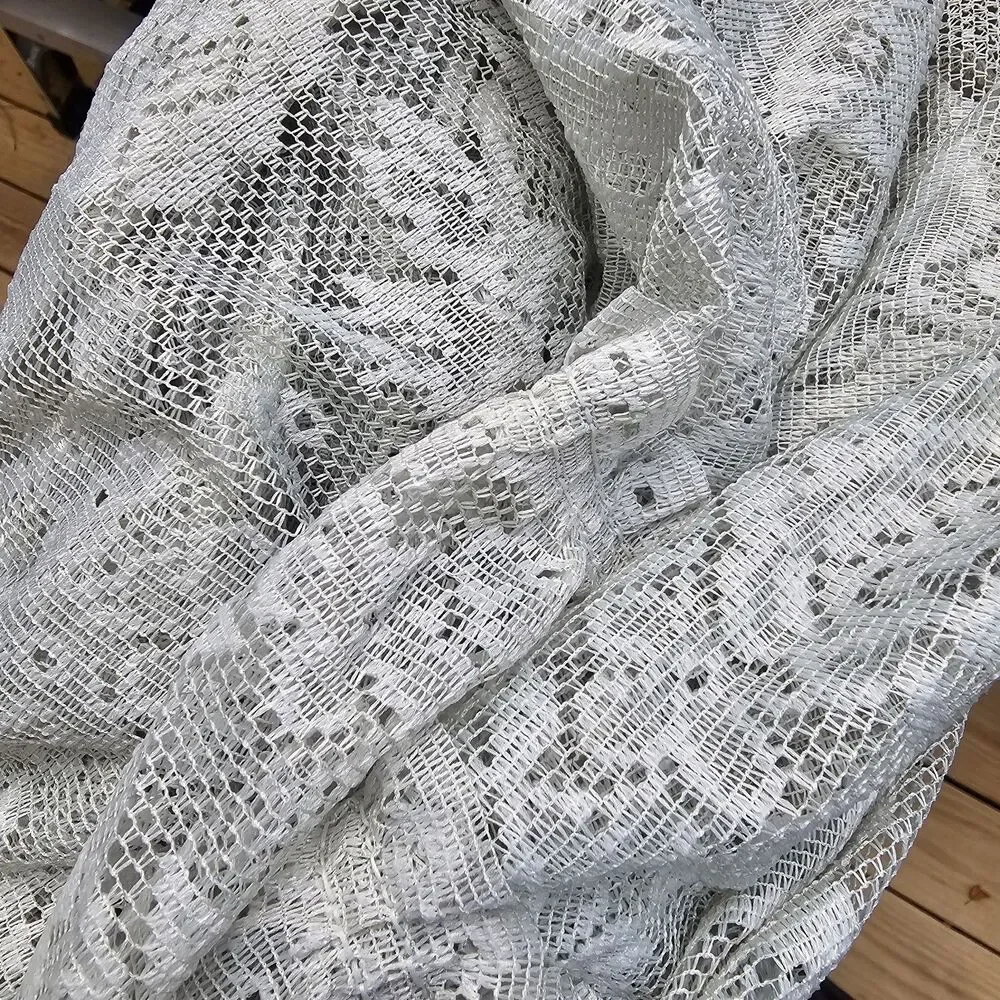 Vintage Light Gray Floral Lace Swag Curtains with Rose Pattern & Ruffle Trim